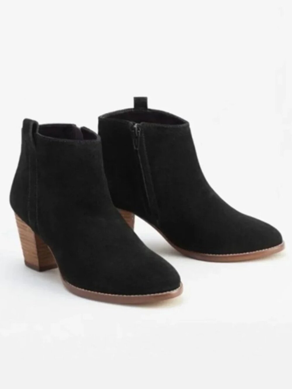 Mango Black Suede Block Heel Ankle Boots - Size 37 / 6.5